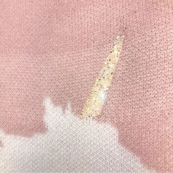 LC Lauren Conrad Pink White Unicorn Sparkle Knit Crew Neck Pullover Sweater - Picture 7 of 15